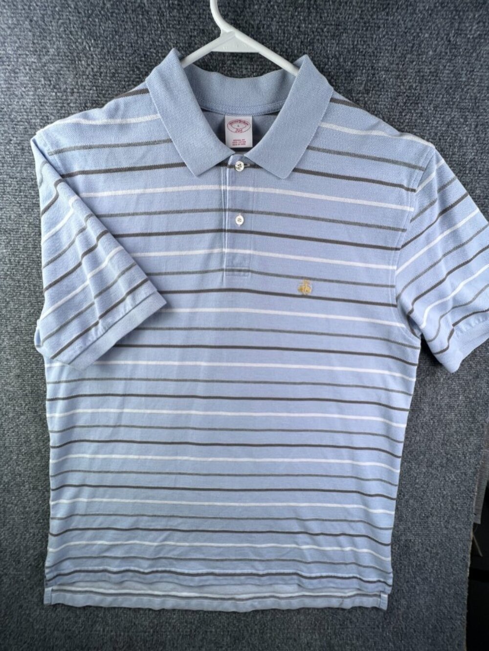 Brooks Brothers Men’s Short Sleeve Polo Shirt Cotton Blue Striped Large Original